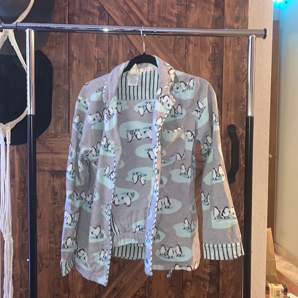 Penguin PJ Set, Size:S, Button up w/ snaps to adjust bottom of the pants